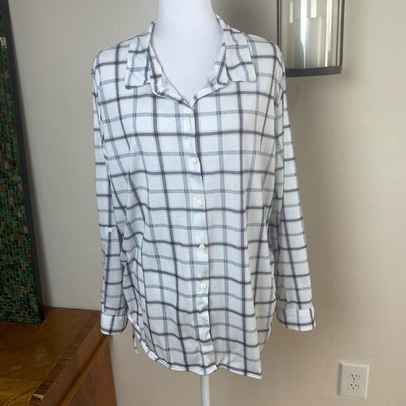 Love Potion Plus Size 3X Plaid Shirt Blue White Button Up Long Sleeve Ruched - Picture 2 of 7